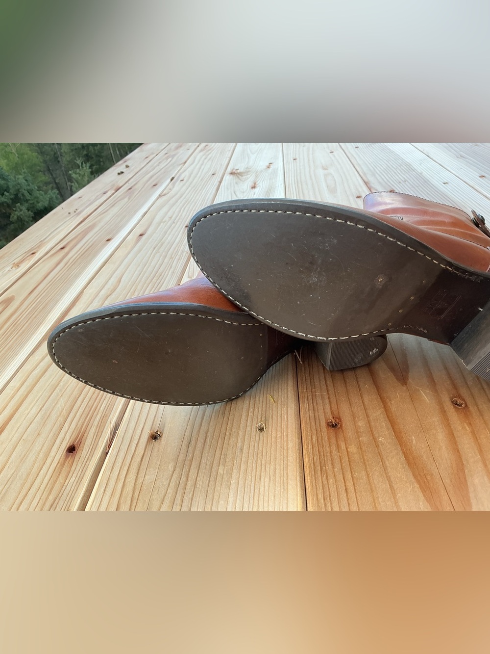 Frye Jackie Leather Ankle Boots 8B Cognac Brown Button Strap Western Block Heel - Picture 14 of 16